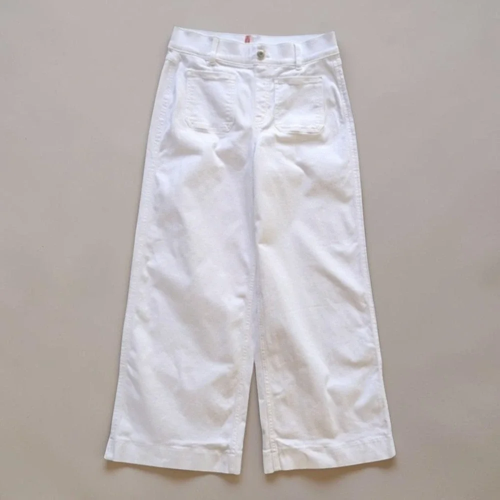 Spanx Wide Leg Pull On Crop Patch Pocket Jeans White Sz M
